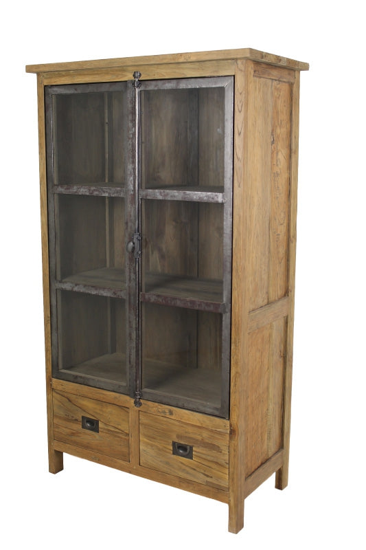 Vitrine Teak, Geschirrschrank Landhaus,  Bücherschrank Landhaus, Breite 80 cm