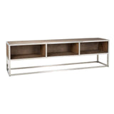 TV Schrank Silber Gestell, TV Regal verchromt  Altholz, Fernsehschrank Silber, Breite 180 cm