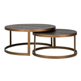 Couchtisch rund Gold,  2er Set goldener Couchtisch, runder Couchtisch Gold-braun, Durchmesser 90 cm