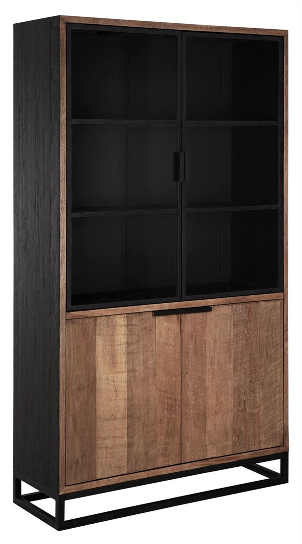 Vitrine schwarz-Naturholz, Geschirrschrank schwarz, Schrank schwarz, Breite 120 cm