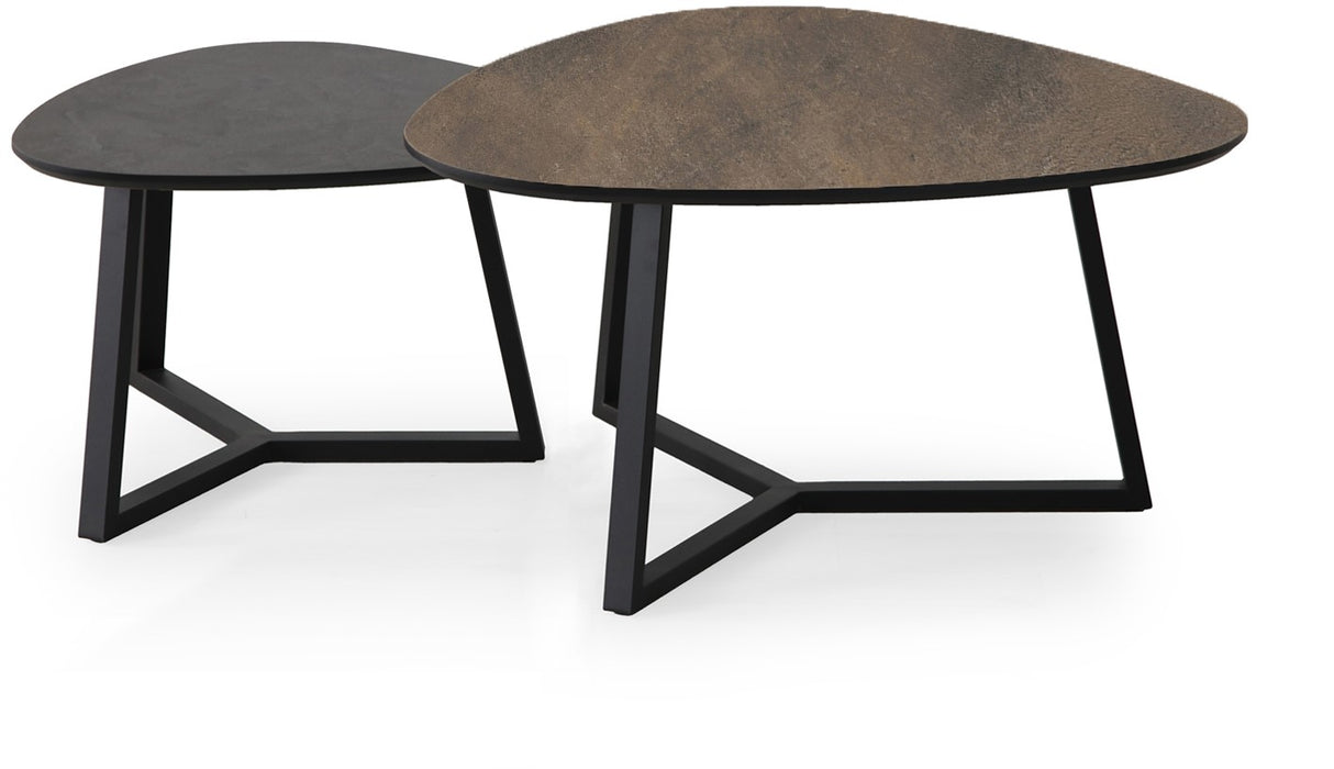 Couchtisch Dreieck, 2er Set Couchtischtisch schwarz-braun, Maße 60-80 cm