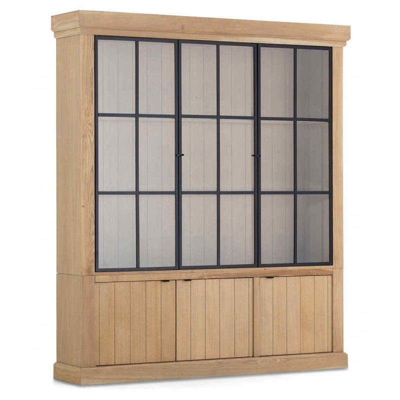 Vitrine Eiche massiv Landhaus, Geschirrschrank Eiche Landhausstil, Schrank Landhaus, Breite 180 cm