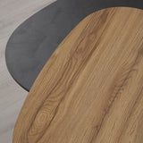 Couchtisch Dreieck, 2er Set Couchtischtisch schwarz-Naturholz, Maße 60-80 cm