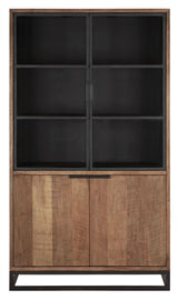 Vitrine schwarz-Naturholz, Geschirrschrank schwarz, Schrank schwarz, Breite 120 cm