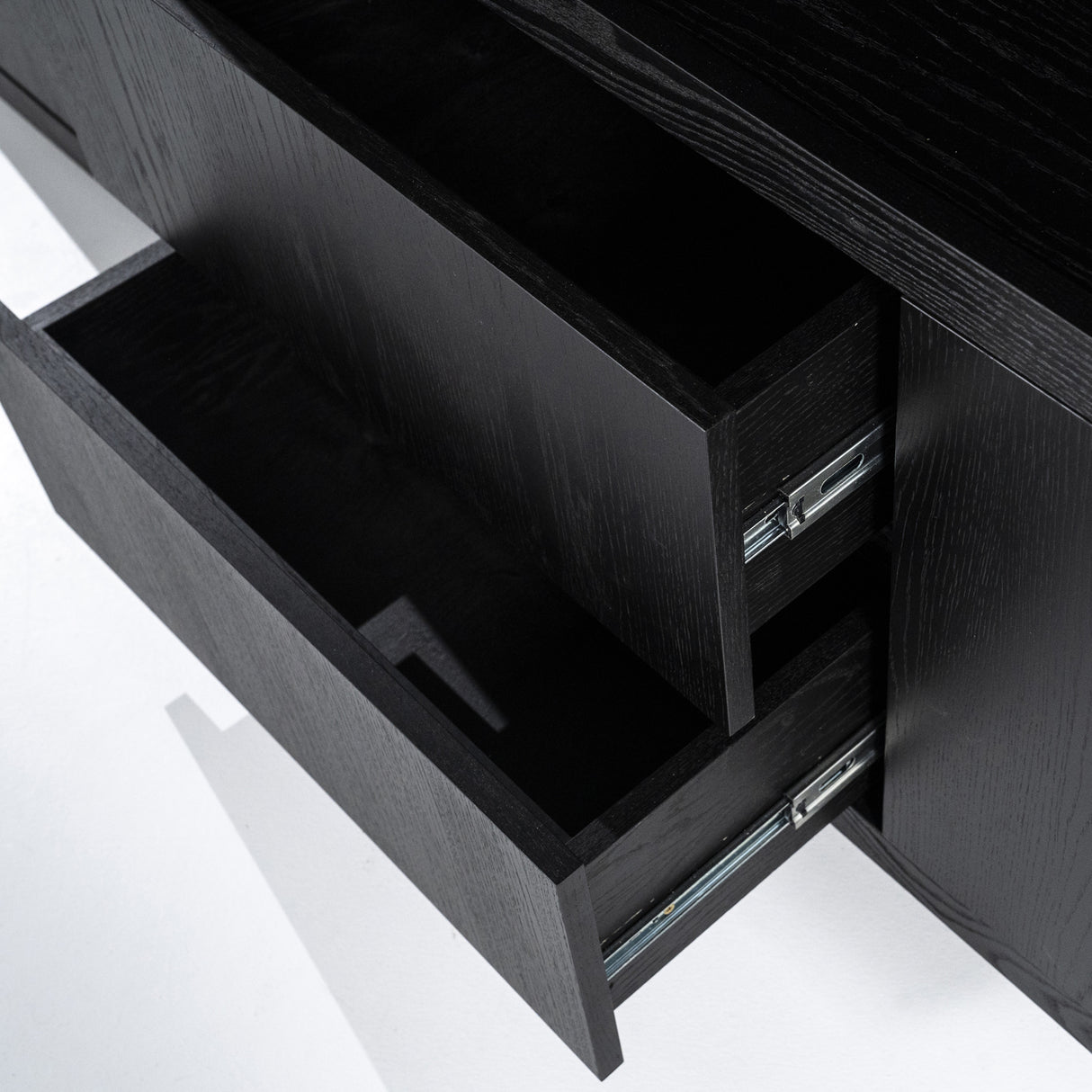 Schrank modern schwarz, Schrank schwarz mit vier Türen und zwei Schubladen, Wohnzimmerschrank schwarz Holz, Breite 200 cm