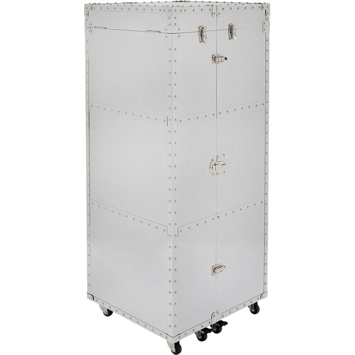 Barschrank Silber, Barschrank auf Rädern, Breite 64-130 cm