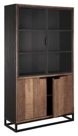 Vitrine schwarz-Naturholz, Geschirrschrank schwarz, Schrank schwarz, Breite 120 cm