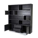 Schrank modern schwarz, Schrank schwarz mit vier Türen und zwei Schubladen, Wohnzimmerschrank schwarz Holz, Breite 200 cm