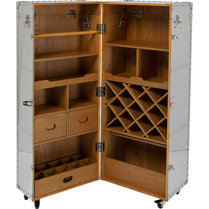 Barschrank Silber, Barschrank auf Rädern, Breite 64-130 cm