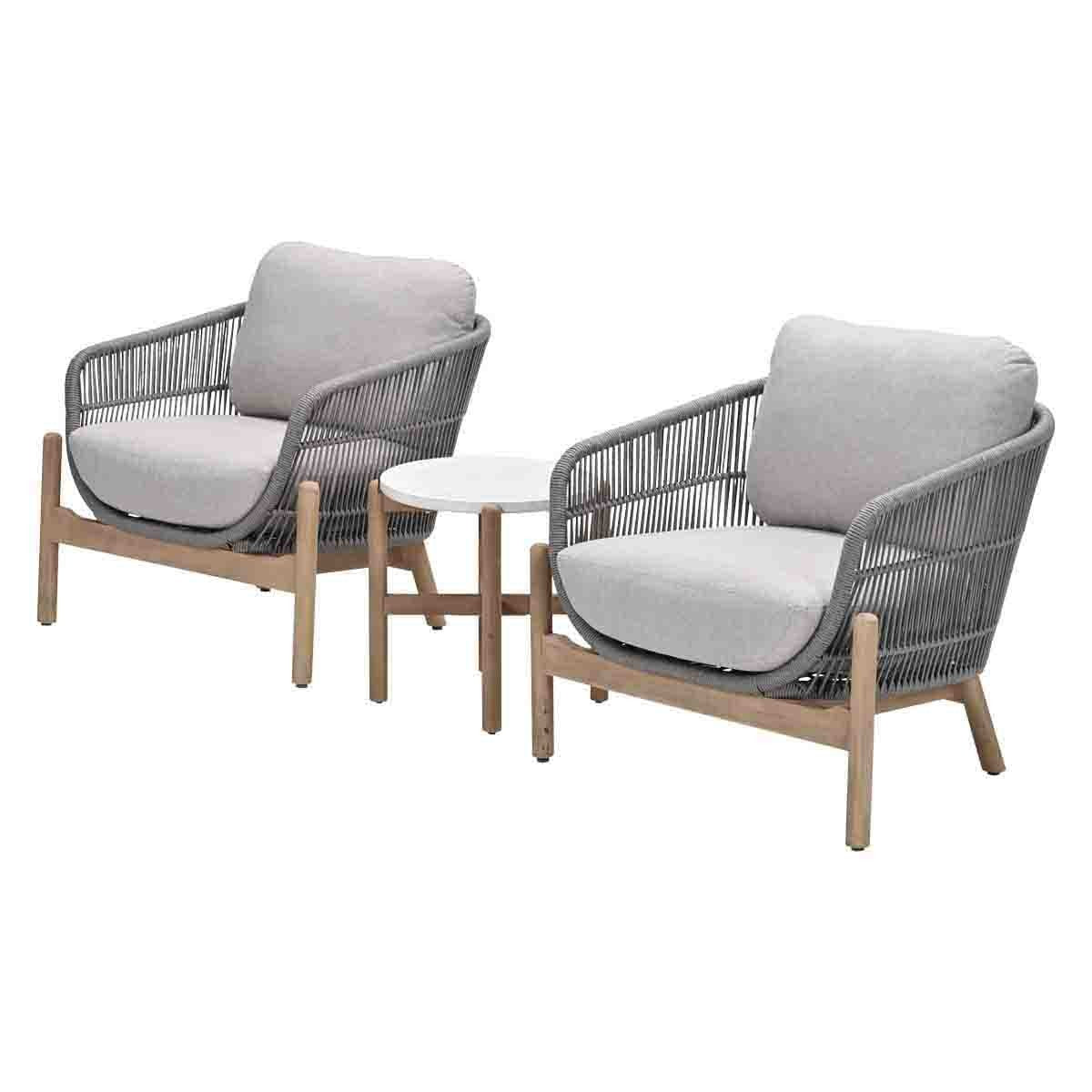 3 Set Gartensessel taupe-grau, 2 Gartensessel mit Beistelltisch, Breite 87 cm