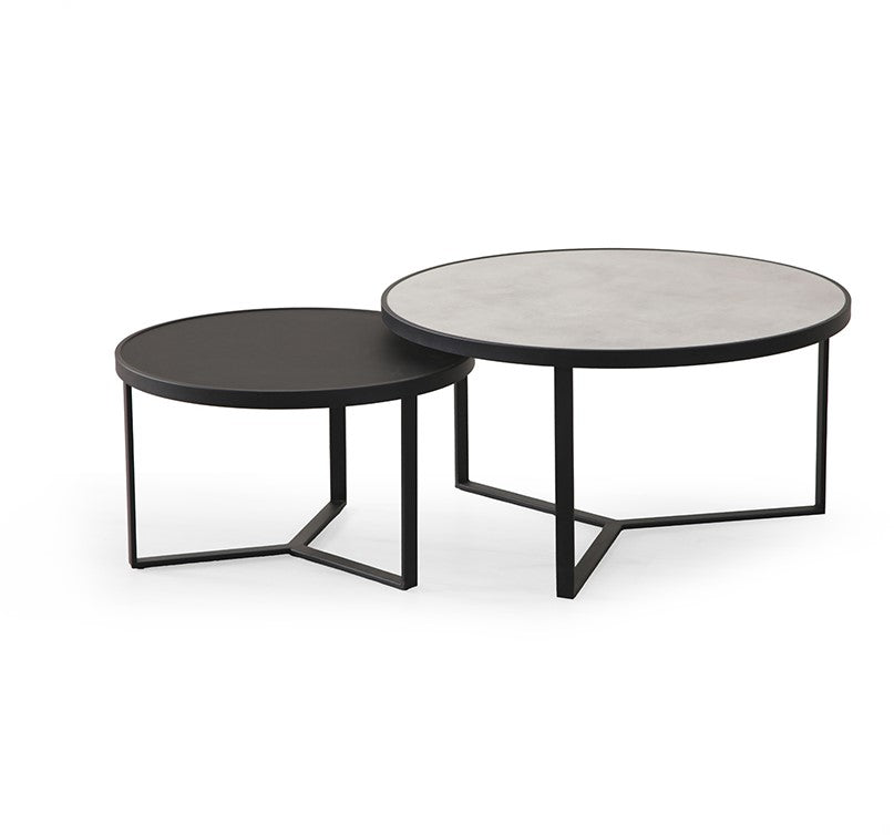 Couchtisch rund, 2er Set Couchtischtisch schwarz-grau, Maße 60-80 cm