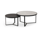 Couchtisch rund, 2er Set Couchtischtisch schwarz-grau, Maße 60-80 cm