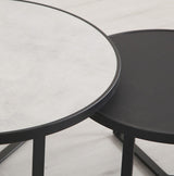 Couchtisch rund, 2er Set Couchtischtisch schwarz-grau, Maße 60-80 cm