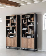 Bücherregal schwarz-Naturholz, Schrank-Regal schwarz, Schrank schwarz, Breite 90 cm