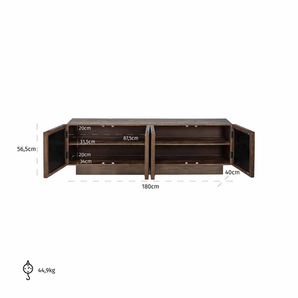 TV Schrank braun Spiegelglas, Fernsehschrank braun Spiegel, Breite 180 cm