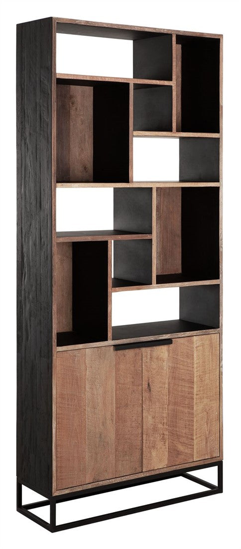 Bücherregal schwarz-Naturholz, Schrank-Regal schwarz, Schrank schwarz, Breite 90 cm