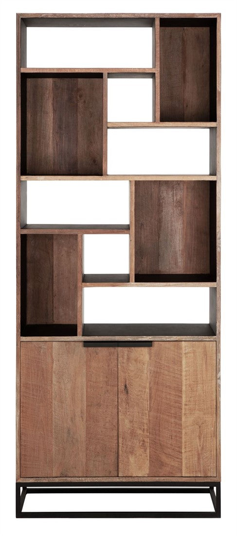 Bücherregal schwarz-Naturholz, Schrank-Regal schwarz, Schrank schwarz, Breite 90 cm