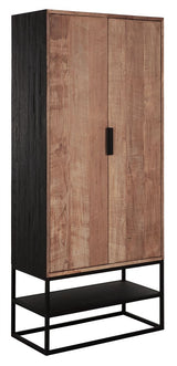 Wohnzimmerschrank schwarz-Naturholz, Schrank-Regal schwarz, Schrank schwarz, Breite 80 cm