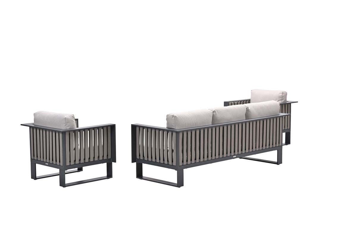 Gartenlounge anthrazit-taupe, Garten-Sitzgruppe Set 3 teilig, Gartensofa mit Gartensessel