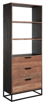 Bücherregal schwarz-Naturholz, Schrank-Regal schwarz, Schrank mit Schubladen schwarz, Breite 80 cm