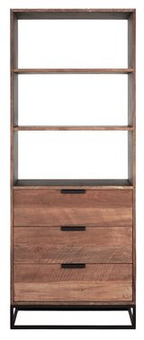 Bücherregal schwarz-Naturholz, Schrank-Regal schwarz, Schrank mit Schubladen schwarz, Breite 80 cm