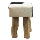 Hocker grau Kuhfell, Sitzhocker Holz Kuhfell