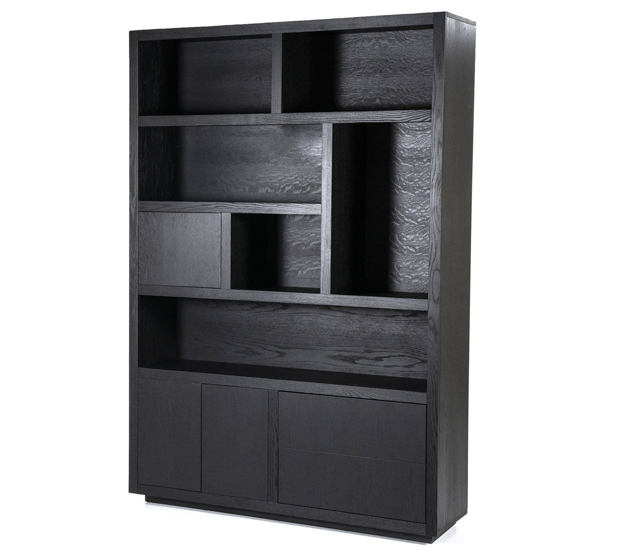 Highboard schwarz, Schrank schwarz mit zwei Türen und zwei Schubladen, Wohnzimmerschrank schwarz Holz, Breite 150 cm