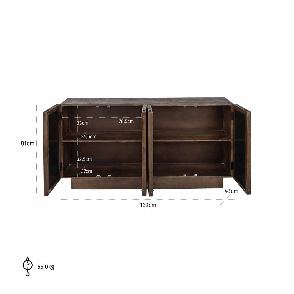 Sideboard braun Spiegelglas, Anrichte braun Spiegel, Breite 162 cm