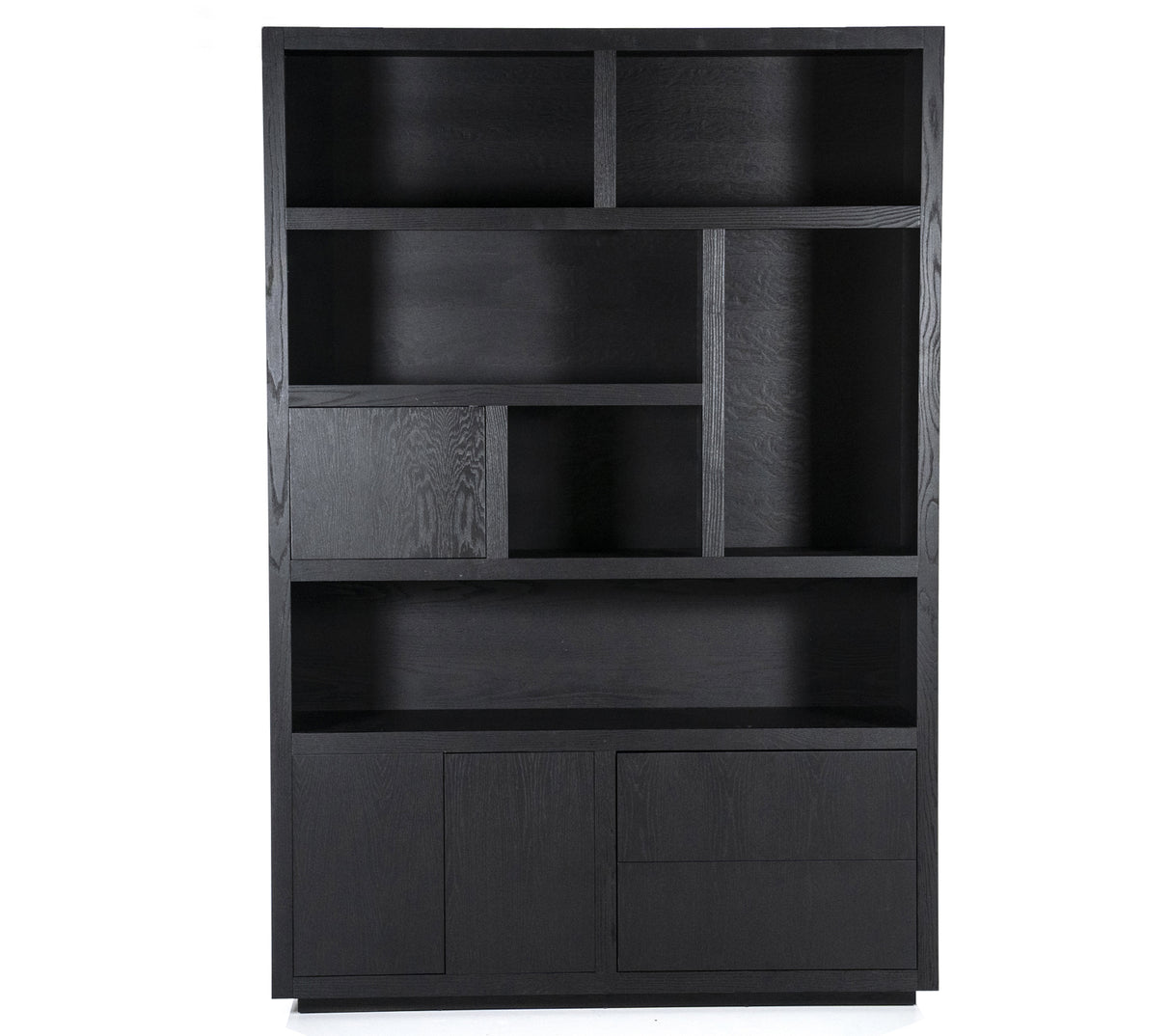 Highboard schwarz, Schrank schwarz mit zwei Türen und zwei Schubladen, Wohnzimmerschrank schwarz Holz, Breite 150 cm