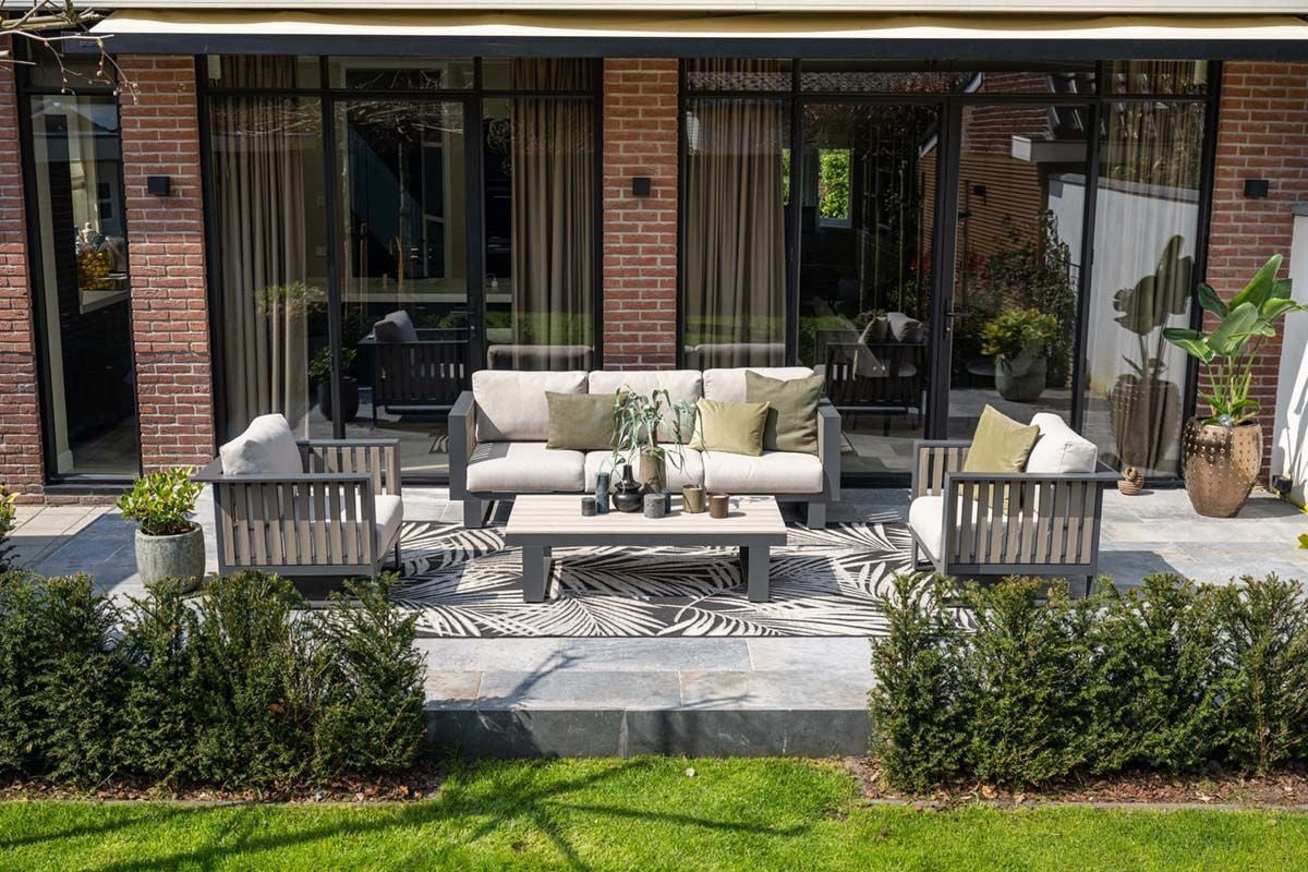Gartenlounge anthrazit-taupe, Garten-Sitzgruppe Set 3 teilig, Gartensofa mit Gartensessel