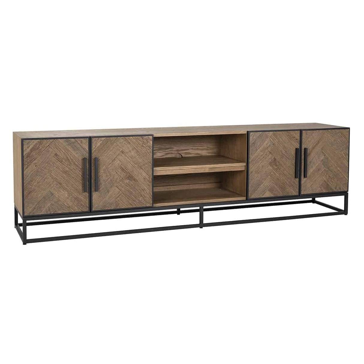 Fernsehschrank Eiche furniert, TV Schrank schwarz Naturholz, Breite 220 cm