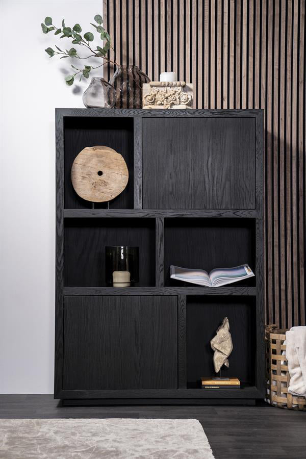 Highboard schwarz, Schrank schwarz mit zwei Türen, Wohnzimmerschrank schwarz Holz, Breite 120 cm