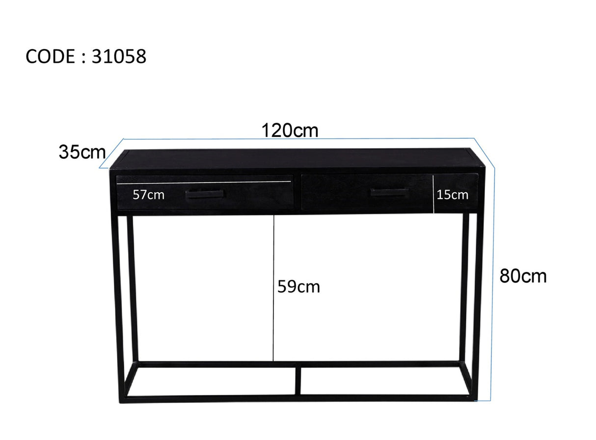 Konsole schwarz Industriedesign, Wandtisch Metall-Gestell, Breite 120 cm