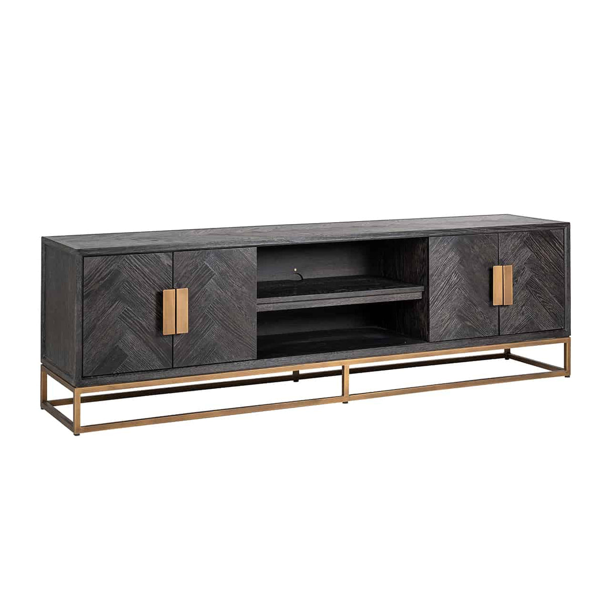 Fernsehschrank Eiche furniert, TV Schrank schwarz, Breite 200 cm