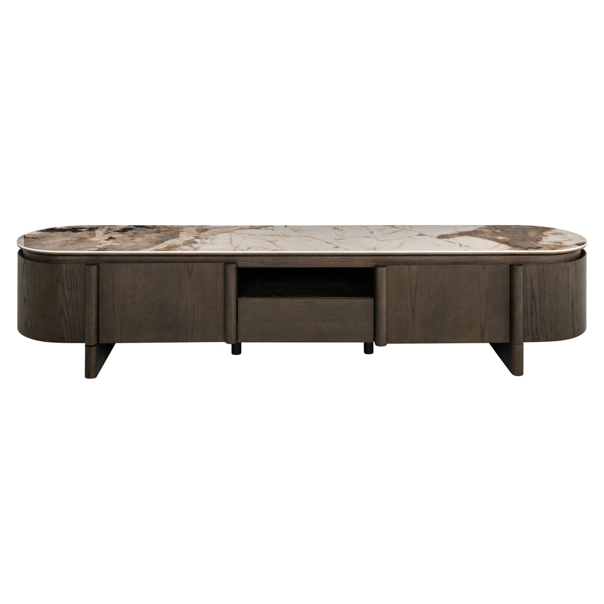 Fernsehschrank braun oval, TV Schrank Keramik braun, Lowboard braun,  Breite 220 cm