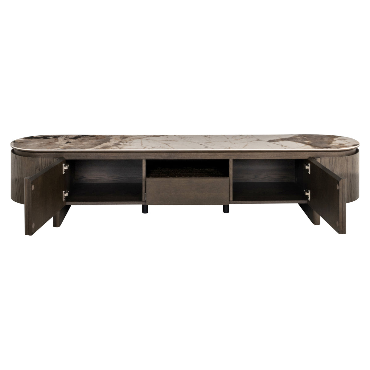 Fernsehschrank braun oval, TV Schrank Keramik braun, Lowboard braun,  Breite 220 cm