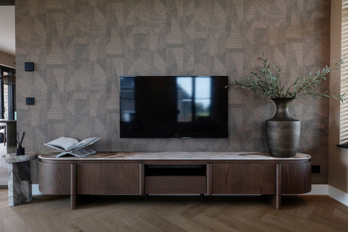 Fernsehschrank braun oval, TV Schrank Keramik braun, Lowboard braun,  Breite 220 cm