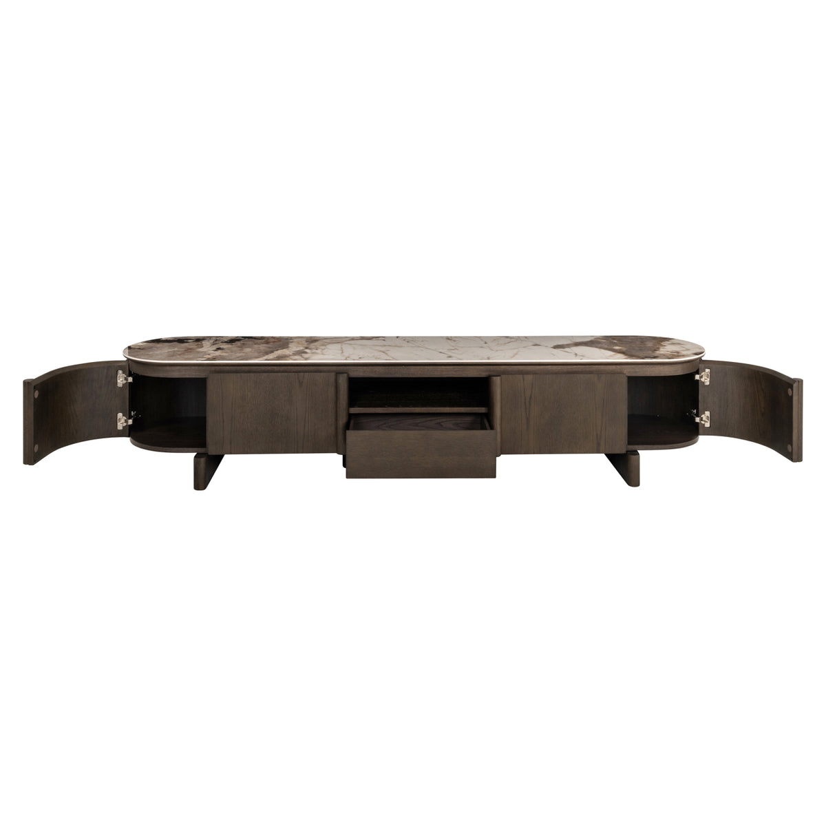 Fernsehschrank braun oval, TV Schrank Keramik braun, Lowboard braun,  Breite 220 cm