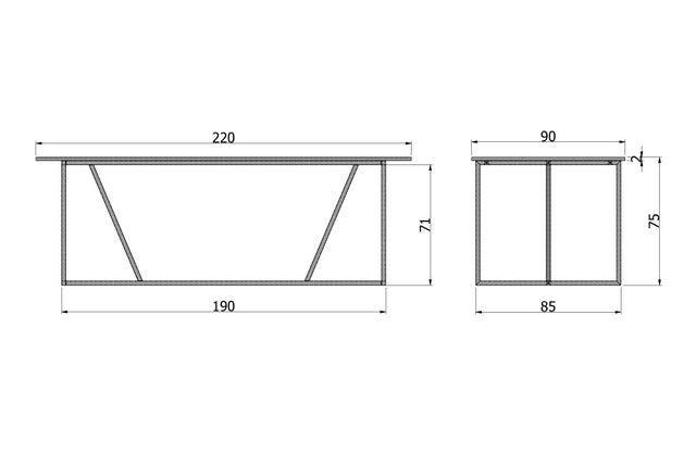 Tisch schwarz Metall-Gestell, Esstisch schwarz Massivholz, Breite 220 cm