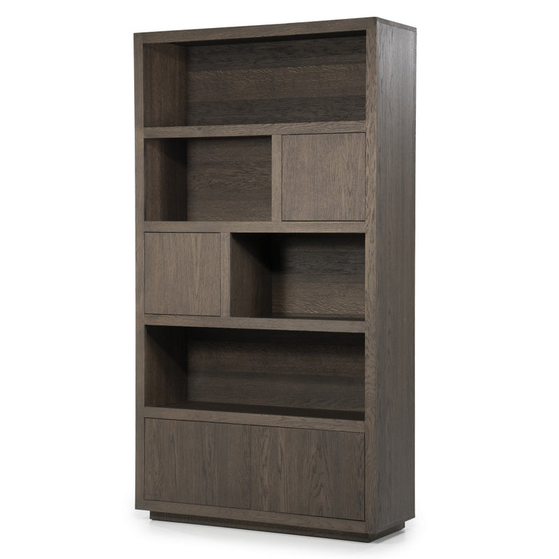 Wohnzimmerschrank braun Eiche furniert, Bücherregal braun Eiche furniert, Schrank braun Holz,  Breite 120 cm