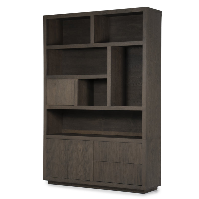Wohnzimmerschrank braun Eiche furniert, Bücherregal braun Eiche furniert, Schrank braun Holz,  Breite 150 cm