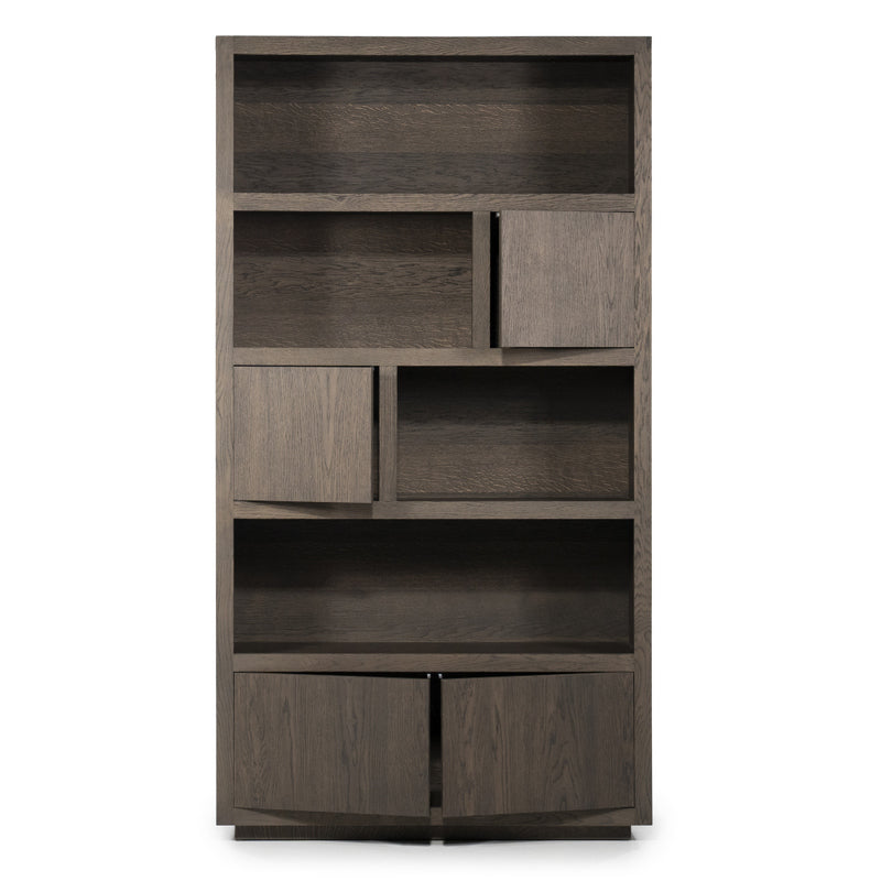 Wohnzimmerschrank braun Eiche furniert, Bücherregal braun Eiche furniert, Schrank braun Holz,  Breite 120 cm