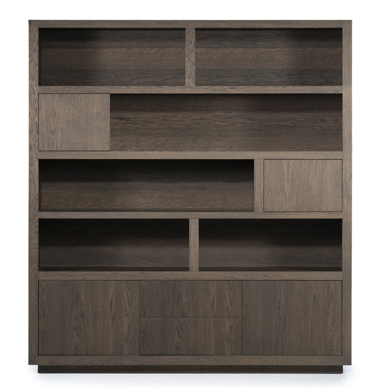 Wohnzimmerschrank braun Eiche furniert, Bücherregal braun Eiche furniert, Schrank braun Holz, Breite 200 cm