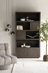 Wohnzimmerschrank braun Eiche furniert, Bücherregal braun Eiche furniert, Schrank braun Holz,  Breite 120 cm