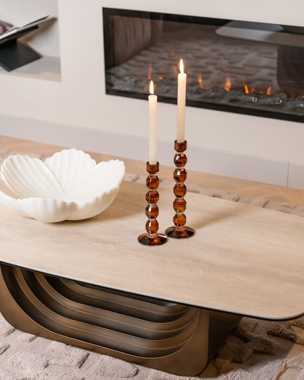 Couchtisch Keramik-Tischplatte, Couchtisch beige, Länge 140 cm
