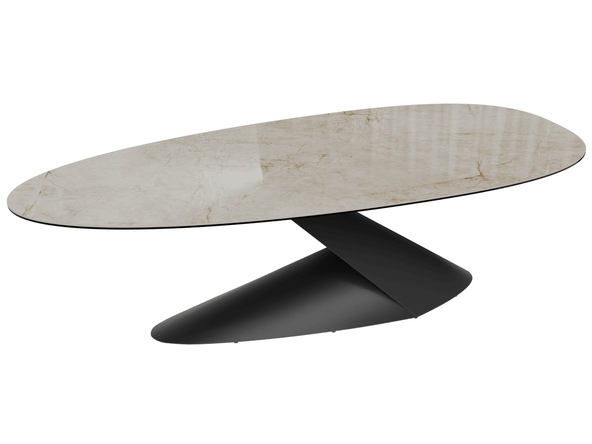 Keramik beige, ovaler Esstisch Keramik-Tischplatte, Tisch beige Marmoroptik Keramik, Länge 270 cm