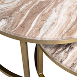 Couchtisch beige rund Gold, 2er Set runder Couchtisch  Marmor beige,  Durchmesser 85 cm
