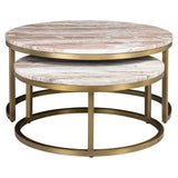 Couchtisch beige rund Gold, 2er Set runder Couchtisch  Marmor beige,  Durchmesser 85 cm