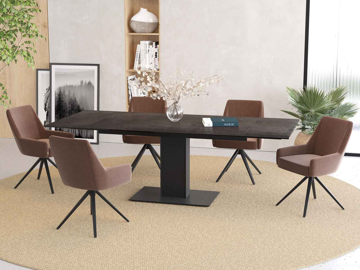 Extendable table brown ceramic tabletop, ceramic dining table, brown extendable dining table, length 150-230 cm