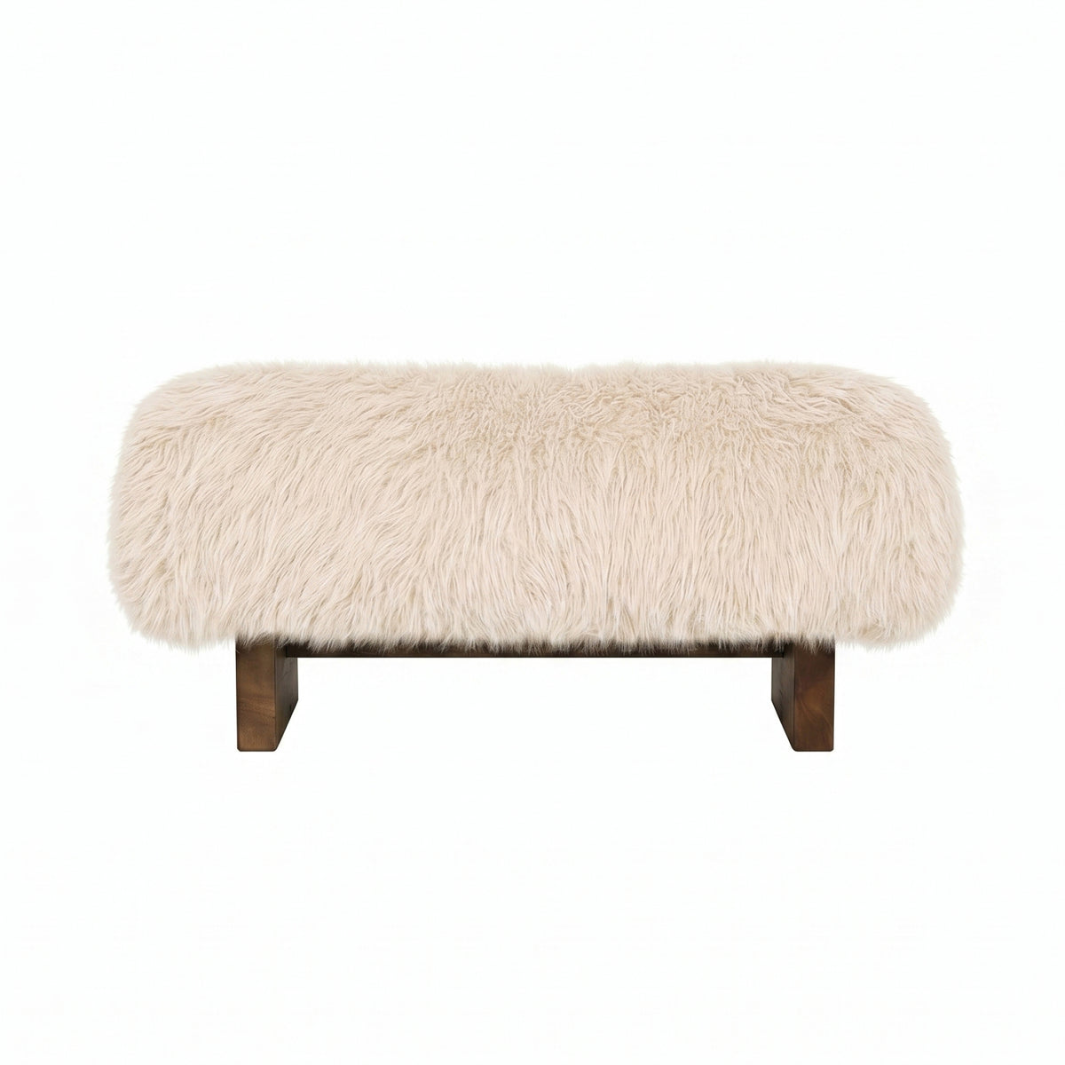 Sitzbank creme Felloptik, Bettbank creme-braun Schaffelloptik, Bank creme Schafsfell-Optik, Länge 90 cm